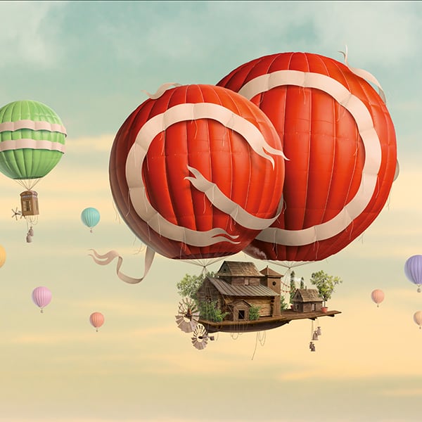 Une maison qui vole avec des ballons